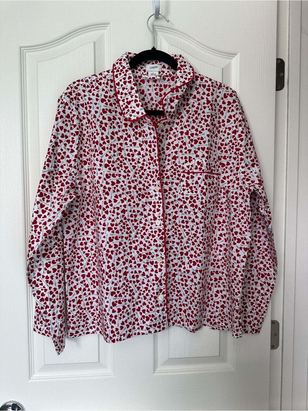J. Crew White Pajama set with Red Heart Print